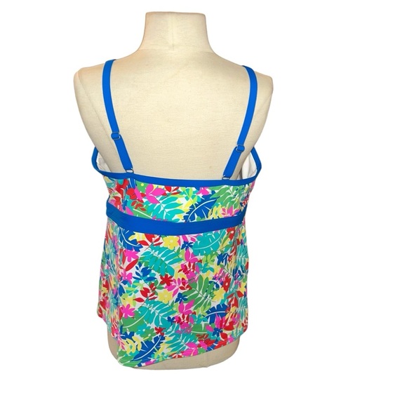 Lands’ end Keyhole High Neck Modest Tankini Top FRESH BOREAL BLUE/LEAF FLORAL 14 - Picture 4 of 6